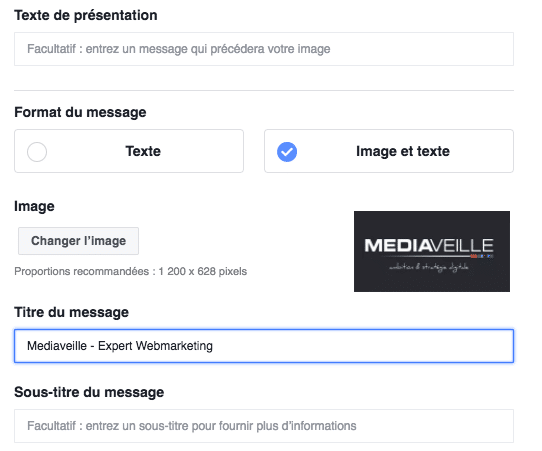 Facebook Messenger : configurer le contenu du message