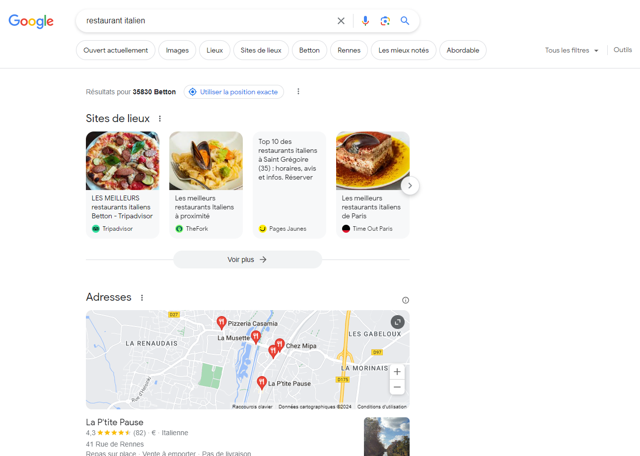 Section “Sites de lieux” automatique dans Google